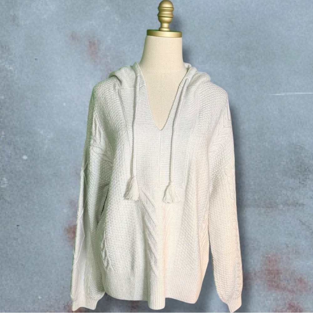 NWT Industry Republic Wool Blend Cable Knit Hooded Sweater in “Silver Satin” S